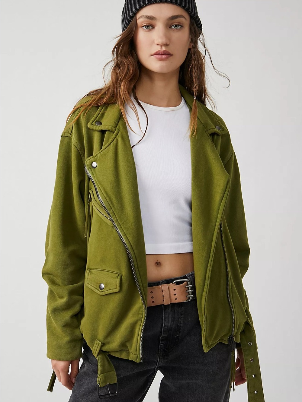 Free People Olive Green Women's Moto Jacket